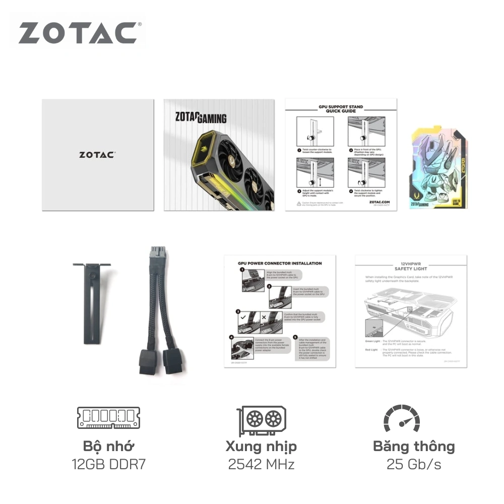 Card Màn Hình ZOTAC Gaming GeForce RTX 5070 Solid OC 12GB 192Bit - Cổng xuất hình: HDMI/DisplayPort, 3 quạt