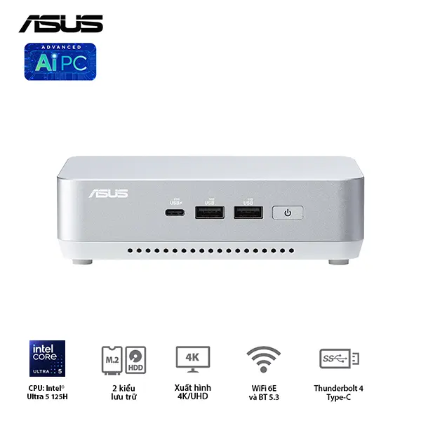 Mini PC Asus NUC 14 PRO Plus RNUC14RVSU500001I/ U5- 125H/ 2xNVMe/ 2x HDMI 2.1/2x DP 1.4a/ VESA MOUNT/ WHITE