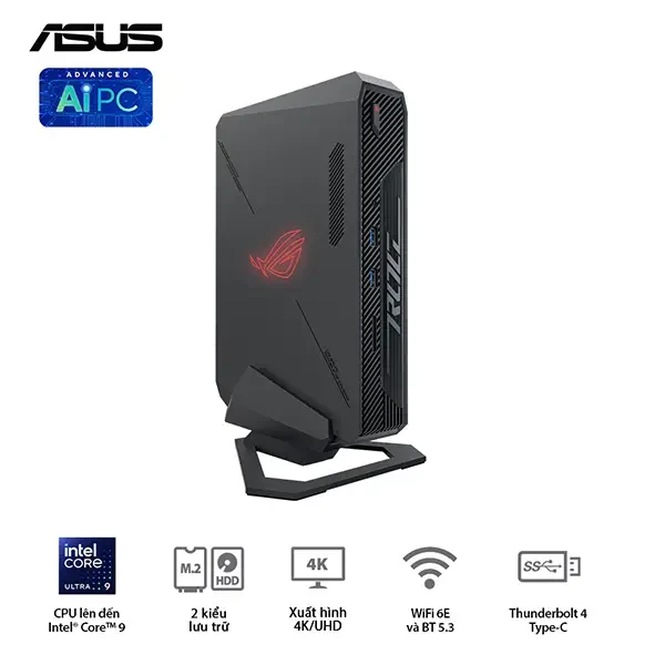Mini PC ASUS ROG NUC RNUC14SRKU9189A0I (Ultra 9 185H, RTX 4070 8GB, RAM 32GB DDR5, SSD 1TB, Win 11, Wi-Fi 6E)