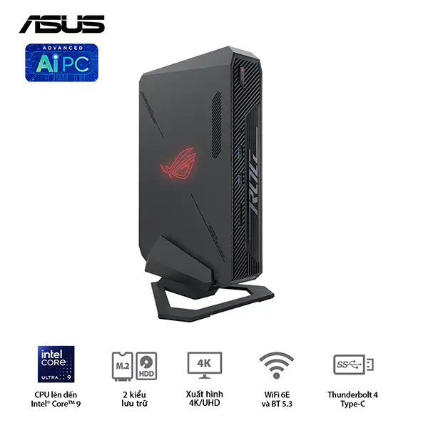 Mini PC ASUS ROG NUC RNUC14SRKU9189A0I (Ultra 9 185H, RTX 4070 8GB, RAM 32GB DDR5, SSD 1TB, Win 11, Wi-Fi 6E)