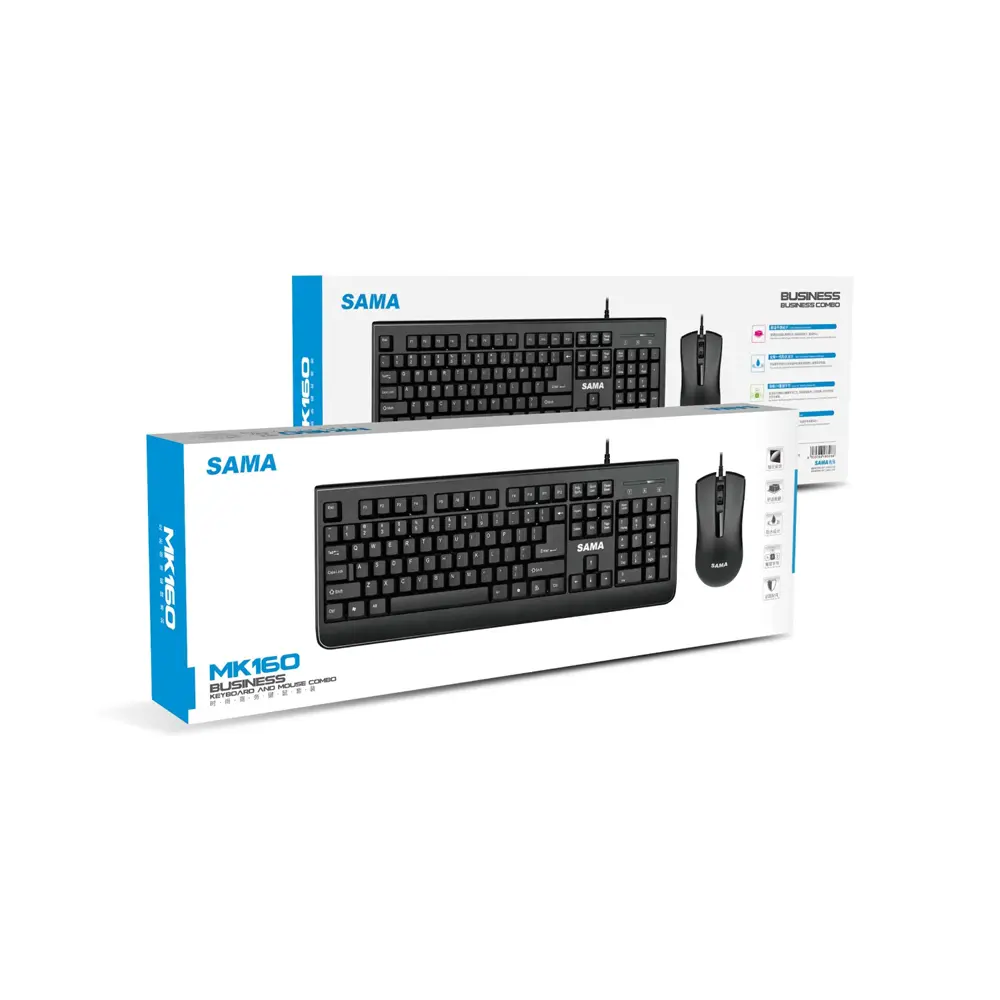 Bàn phím + Chuột Sama MK160, Kết nối USB, màu đen, chống nước, Dây cáp 1,5m