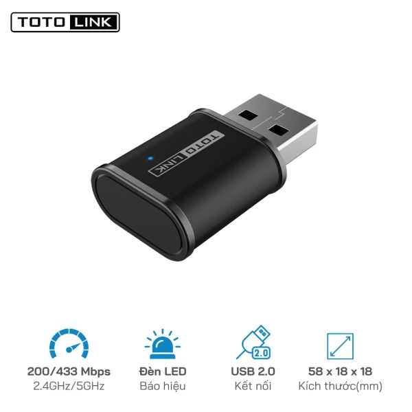 USB Wi-Fi Totolink mini băng tần kép AC650 A650USM