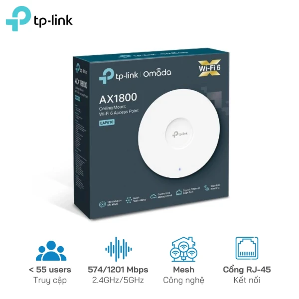 Bộ phát wifi TP-Link EAP610 (Access Point Wi-Fi 6 Gắn Trần AX1800, Mesh/ 55 User)